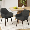 Set of 2 black upholstered dining chairs with padded backrest and rubber wood legs, ideal for dining rooms and cafes.