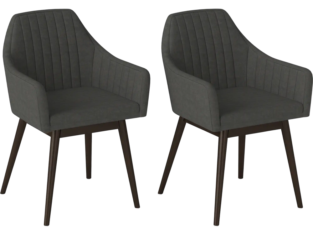 Set of 2 black upholstered dining chairs with padded backrest and rubber wood legs, perfect for dining rooms or cafes.