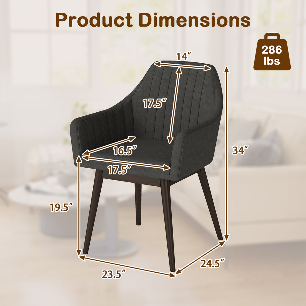 Upholstered accent chair dimensions with black fabric, rubber wood legs, and comfy padded backrest for versatile use.