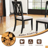 Curved cross back dining chair set with beige upholstered seats and sturdy rubber wood legs for dining room elegance.