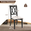 Curved cross back dining chair with beige upholstered seat, rubber wood legs, and ergonomic design for comfort.
