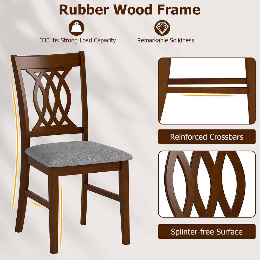 Walnut dining chair with ergonomic backrest, padded seat, and rubber wood frame, ideal for kitchen or living room use.