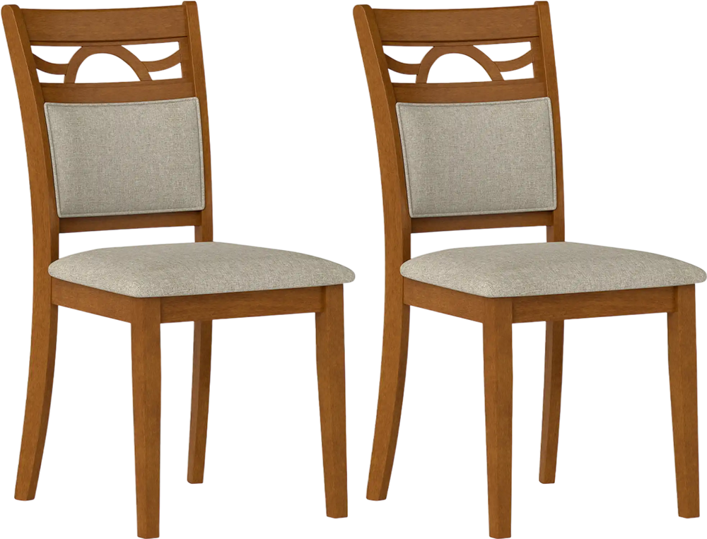 Set of 2 dining chairs with rubber wood frame and padded backrest, designed for comfort and durability in dining rooms.