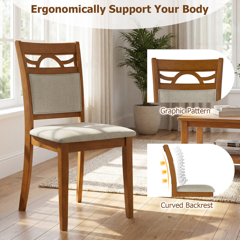 Brown dining chair with rubber wood frame, padded backrest, and ergonomic design for comfortable seating in dining.