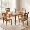 Set of two brown dining chairs with rubber wood frame and padded backrest for comfort and support in dining room.