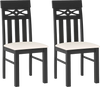 Set of 2 black dining chairs with high back, padded seat, and durable rubber wood frame for comfortable dining.