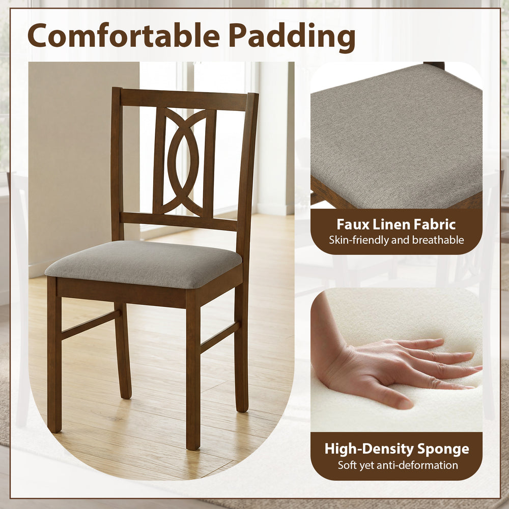 Walnut dining chair with ergonomic hollowed backrest, faux linen upholstery, and high-density sponge padding for.