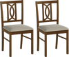 Single walnut rubber wood dining chair featuring a hollowed backrest and soft faux linen upholstery for stylish seating.