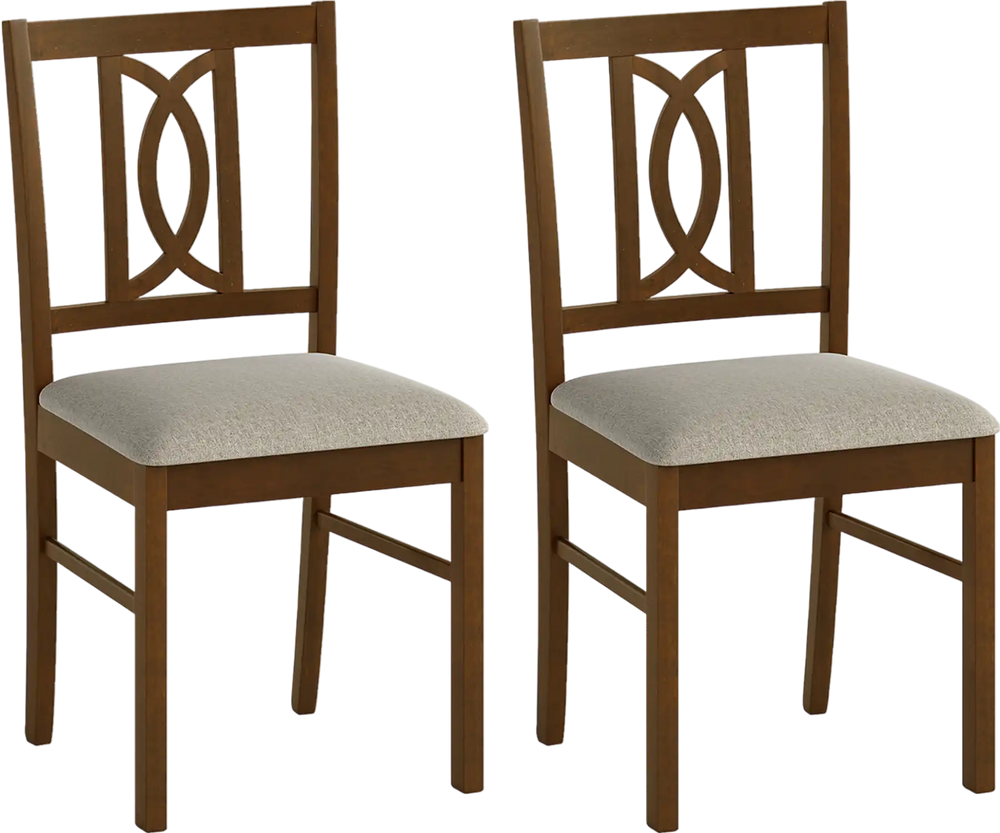 Single walnut rubber wood dining chair featuring a hollowed backrest and soft faux linen upholstery for stylish seating.