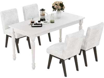 Costway Set of 4 Fabric Upholstered Dining Chairs Rubber Wood Legs White Gray 67339446 New
