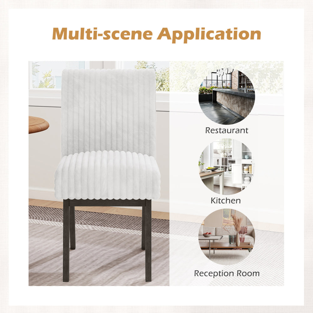 White and gray dining chair with padded seat and rubber wood legs, ideal for kitchen, restaurant, or reception room use.