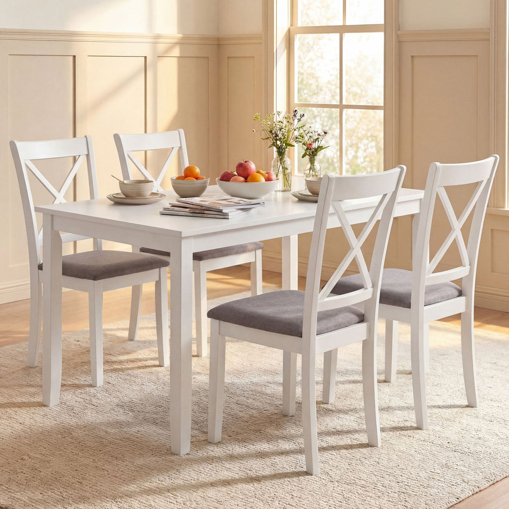 White rubber wood dining chairs set of 2 with padded seats and backrests, perfect for comfortable dining experiences.