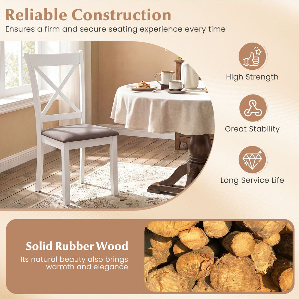 White rubber wood dining chair set of 2 with padded seat and backrest, perfect for comfortable dining experiences.
