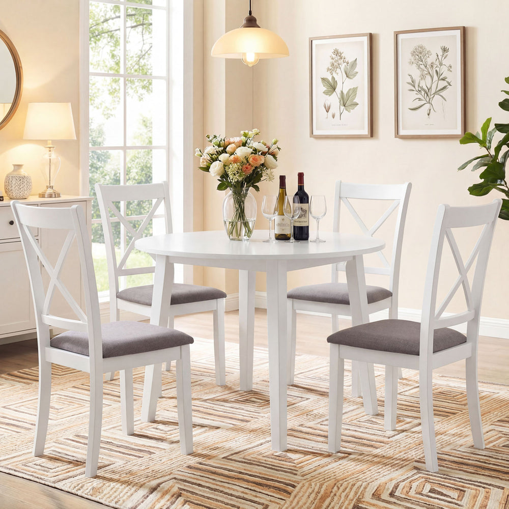 White rubber wood dining chairs set of 4 with padded seats and backrests, perfect for elegant dining room decor.