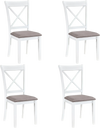 Set of 4 white rubber wood dining chairs with padded seats and comfortable backrests for stylish dining room seating.