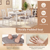 Set of 4 white rubber wood dining chairs with thickly padded seats and breathable linen fabric for comfortable dining.