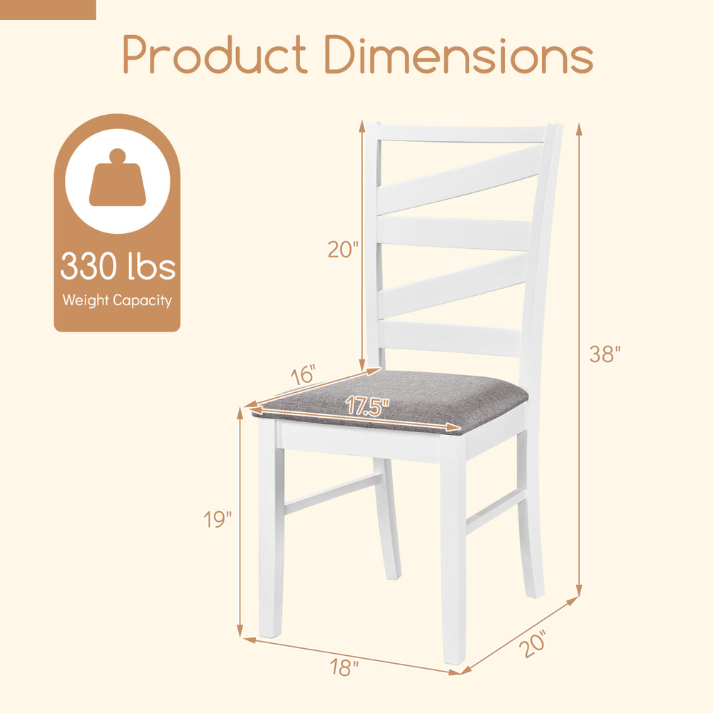 Dimensions of a white dining chair with rubber wood frame, featuring a breathable linen seat and 330 lbs weight.