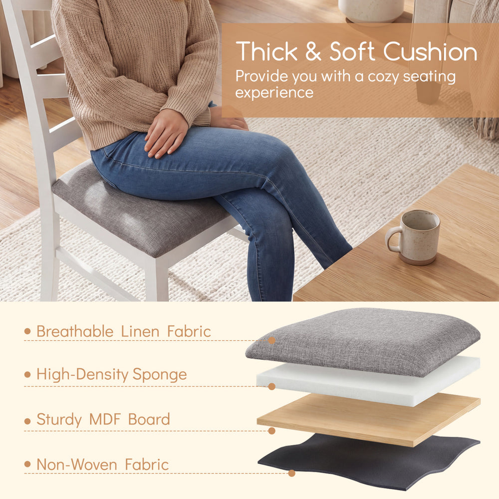 Dining chair set with thick sponge cushions and breathable linen fabric, ideal for kitchen and dining room comfort.