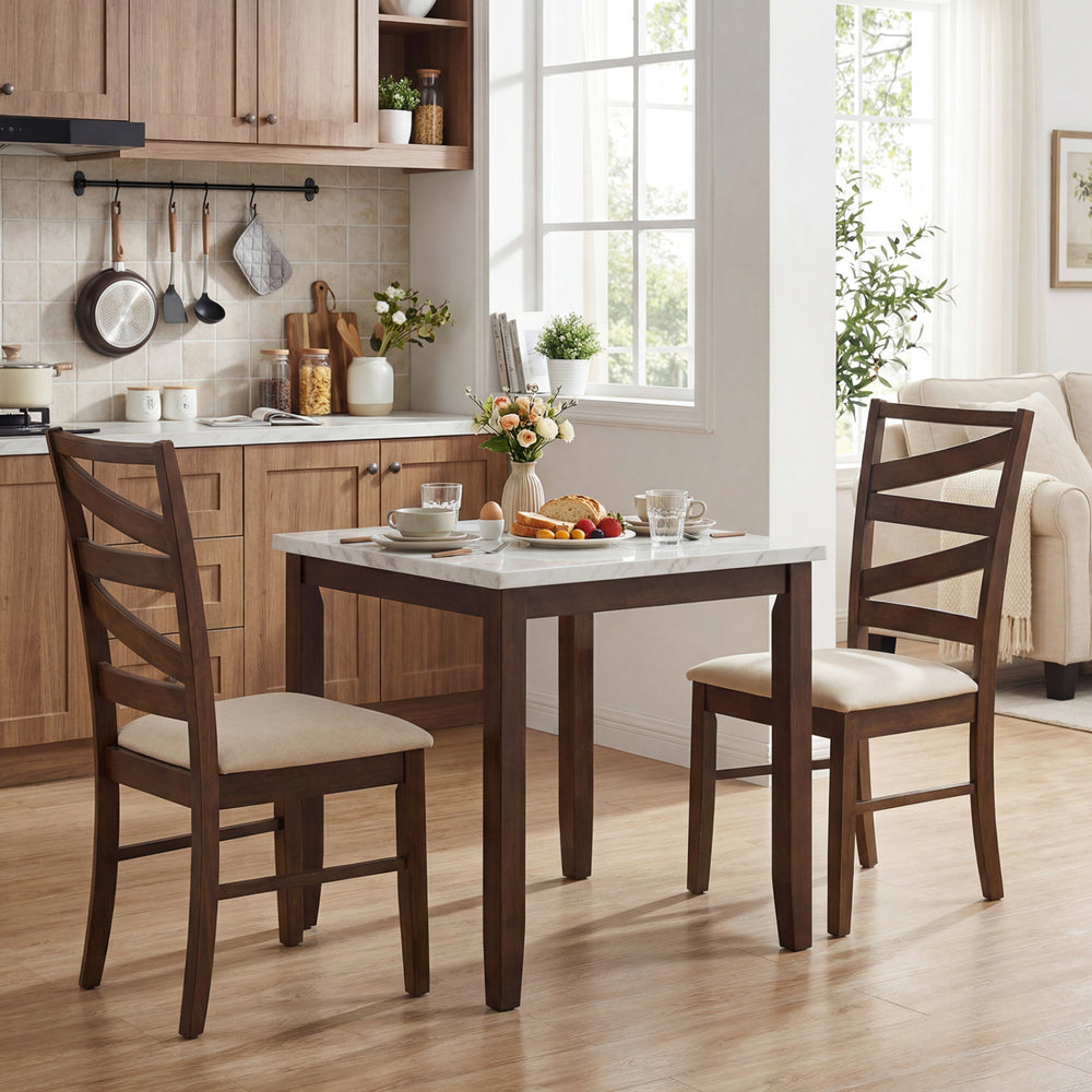 Dining Chairs Set of 2 with Backrests and Rubber Wood Frames-Brown - Gallery View 1 of 8
