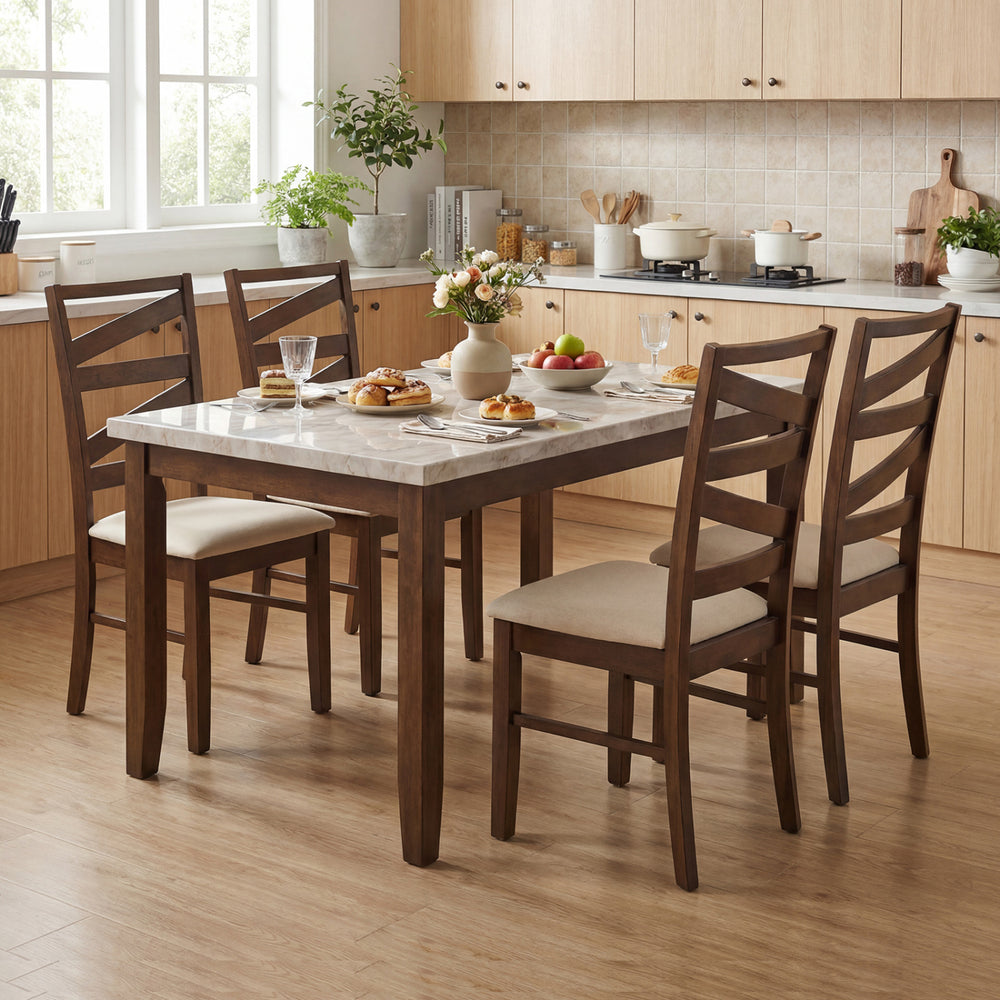 Dining Chairs Set of 4 with Backrests and Rubber Wood Frames-Brown - Gallery View 1 of 8