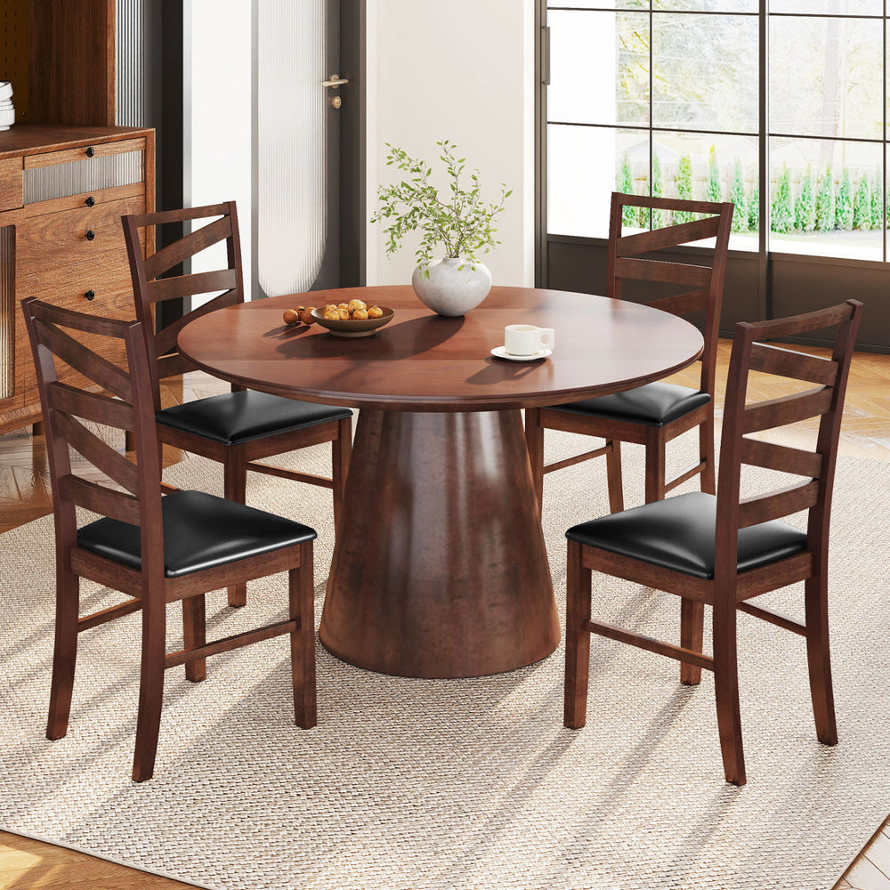 Walnut dining chairs set of 2 with rubber wood legs and PU leather upholstery, perfect for rustic dining spaces.