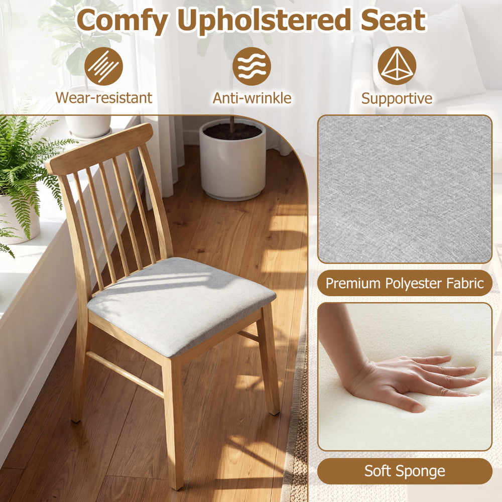 Natural rubber wood dining chair with soft polyester upholstery, featuring a spindle backrest for comfort and style.