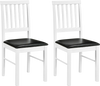 Set of 2 modern white dining chairs with black PU leather cushions, featuring ergonomic backrests for comfort.