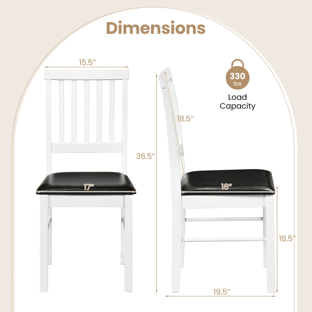 Side view of a white dining chair with black cushion, featuring ergonomic backrest and solid rubber wood legs, 330 lbs.
