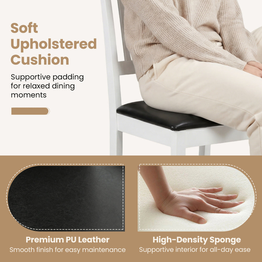 Soft upholstered cushion of a modern dining chair set, featuring premium PU leather and high-density sponge for comfort.