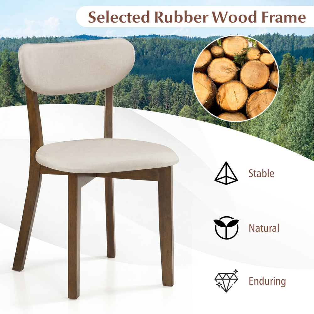 Upholstered dining chair with solid rubber wood frame, ergonomic design, and natural linen fabric for comfortable.