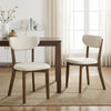 Mid-back dining chair with solid rubber wood frame and skin-friendly linen fabric, perfect for stylish dining spaces.