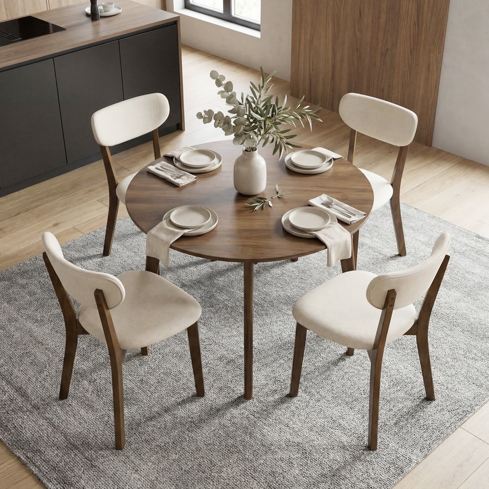 Set of 4 dining chairs with solid rubber wood frame and linen fabric, perfect for dining rooms and kitchens.