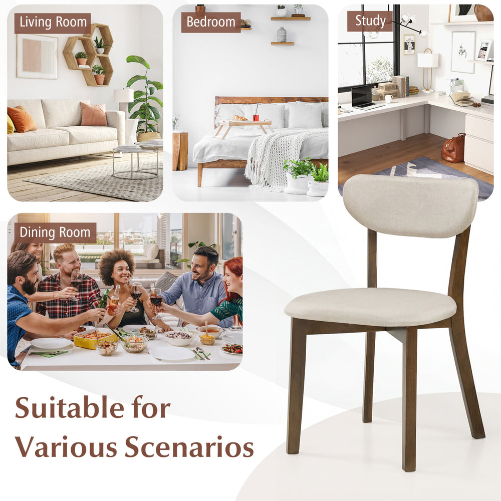 Dining chair with solid rubber wood frame and linen fabric, ideal for dining rooms and versatile settings.