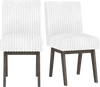 Set of 2 gray and white dining chairs with padded seats, flannel upholstery, and sturdy rubber wood legs for kitchen.