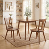 Two walnut dining chairs with solid wood backrests and ergonomic design, perfect for kitchen or dining room settings.