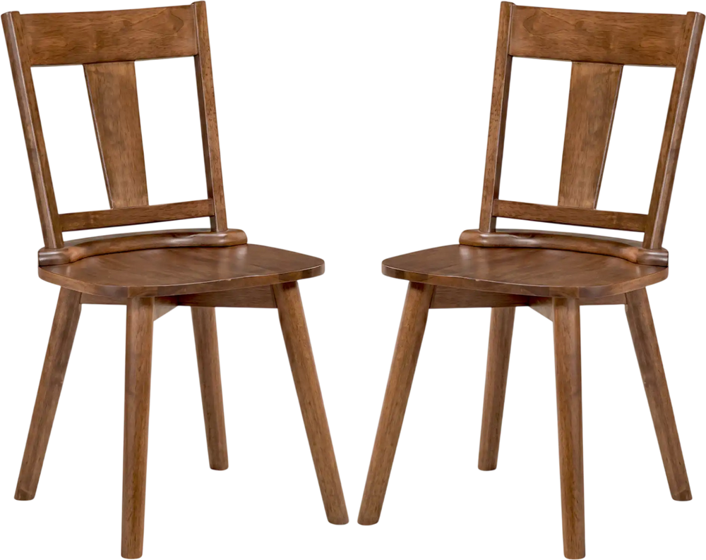 Set of 2 walnut dining chairs with solid wood backrest and ergonomic design, perfect for kitchen or dining room use.