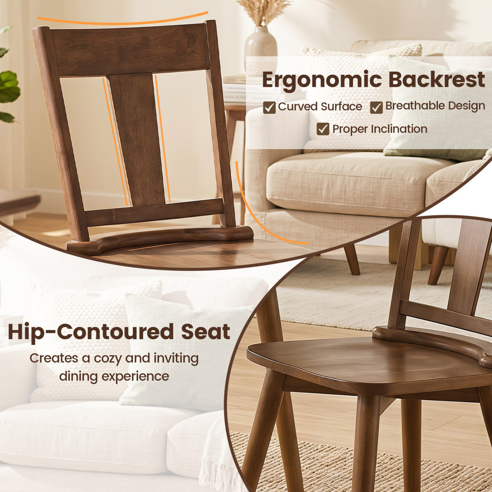 Ergonomic dining chair with a solid wood backrest and hip-contoured seat, perfect for kitchens and dining rooms.