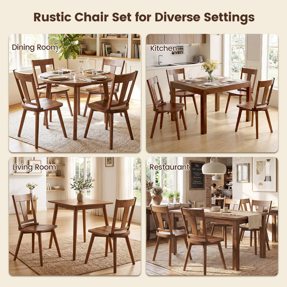 Rustic dining chair set of 4 with solid wood backrest, perfect for kitchen, dining room, living room, or restaurant use.