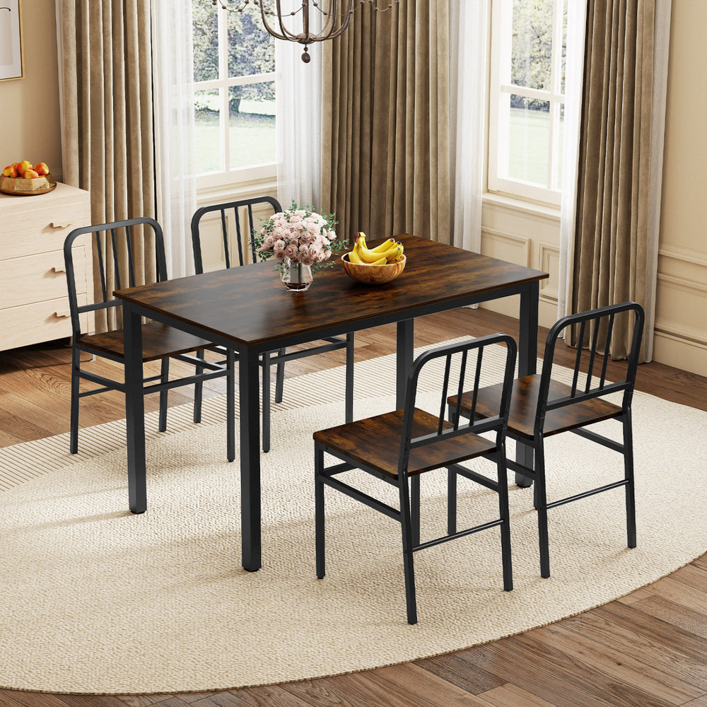 Rustic brown dining chairs set of 4 with slatted backrest and sturdy metal frame, perfect for enhancing dining spaces.