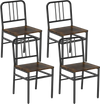 Set of 4 dining chairs with slatted backrest, rustic brown wooden seats, and sturdy metal frames for stylish dining.