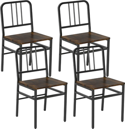 Costway Dining Chairs Set of 4 Slatted Back Metal Frame Wooden Seat 32206371 New