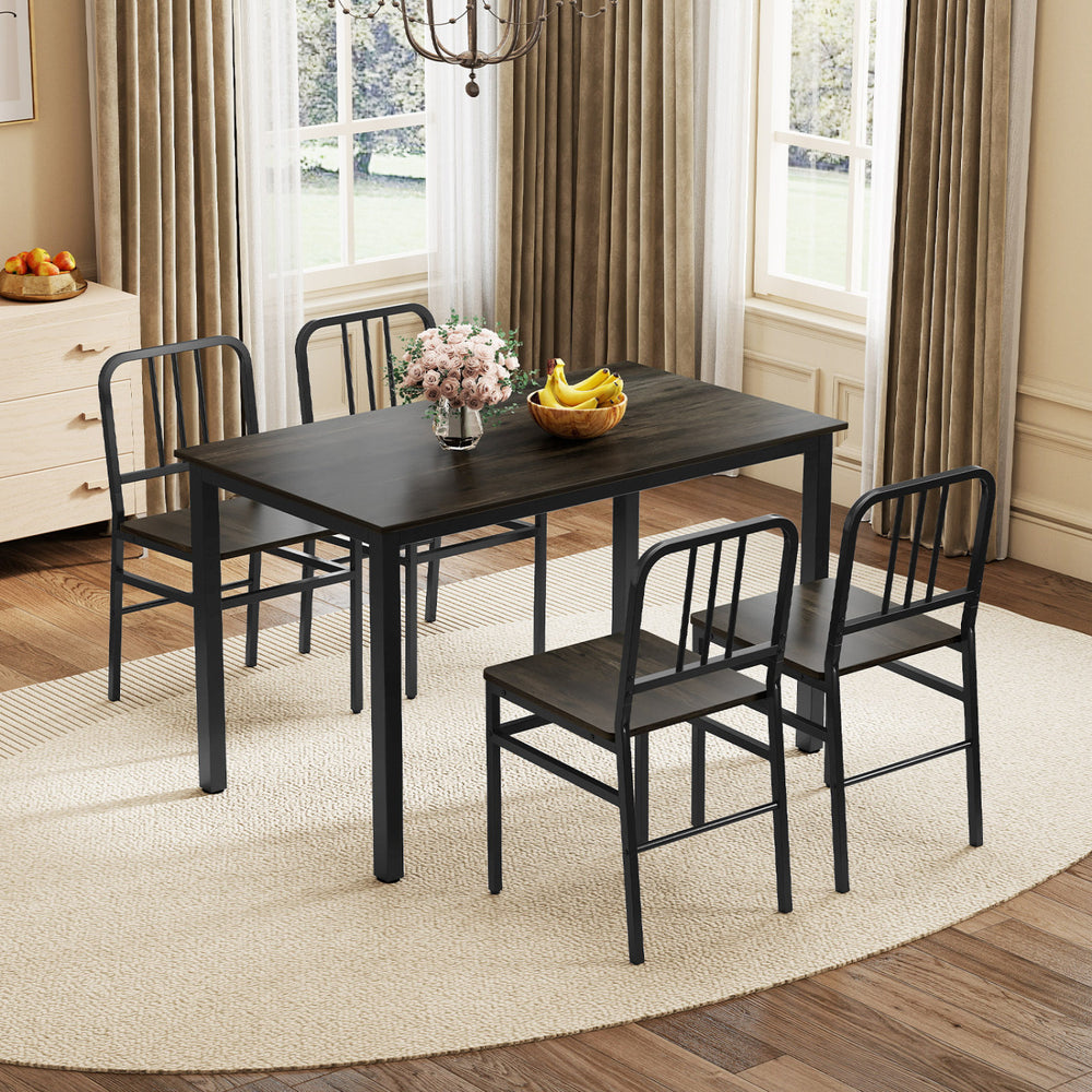 Dining Chairs Set of 4 with Slatted Backrest & Metal Frame and Wooden Seat-Gray - Gallery View 1 of 6