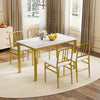 Dining Chairs Set of 4 with Slatted Backrest & Metal Frame and Wooden Seat-White - Gallery View 1 of 6