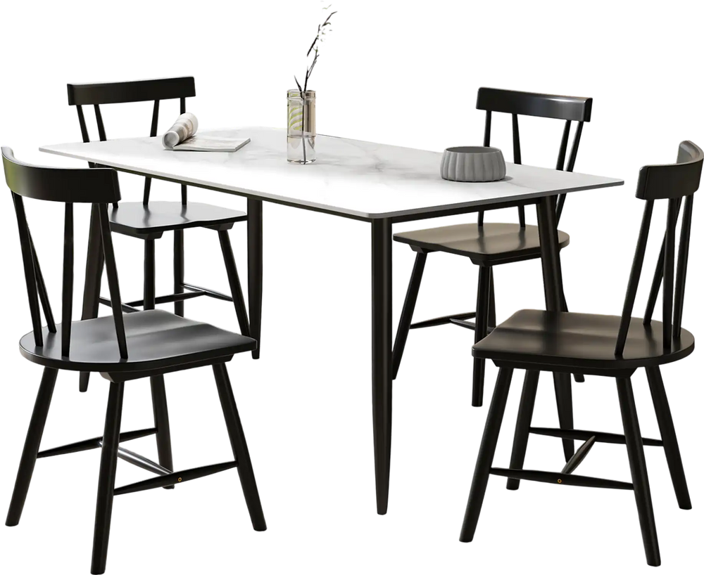 Windsor style armless chairs in black with solid rubber wood frame, perfect for dining rooms or kitchens.