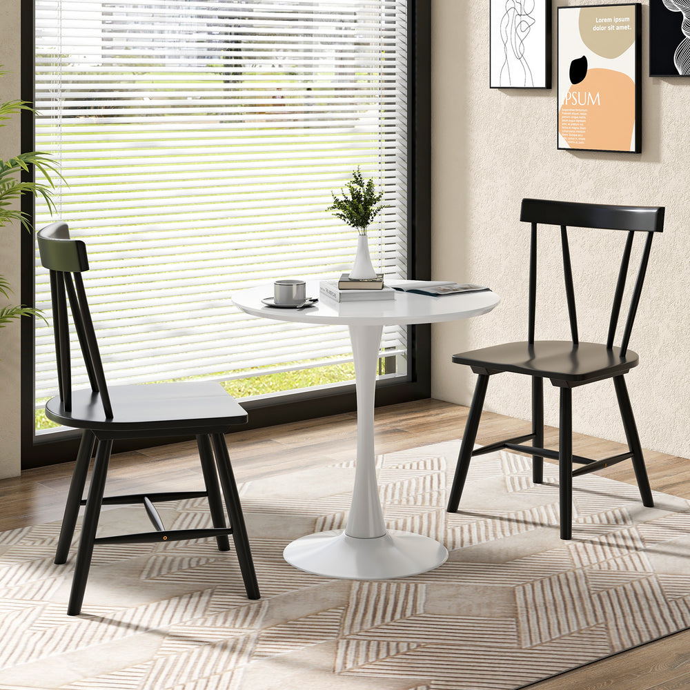 Windsor style armless chairs in black with solid rubber wood frame, perfect for kitchen or dining room use.