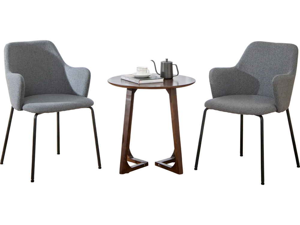 Curved backrest dining chairs set of 2 in gray with wide seats and armrests, ideal for comfortable dining.