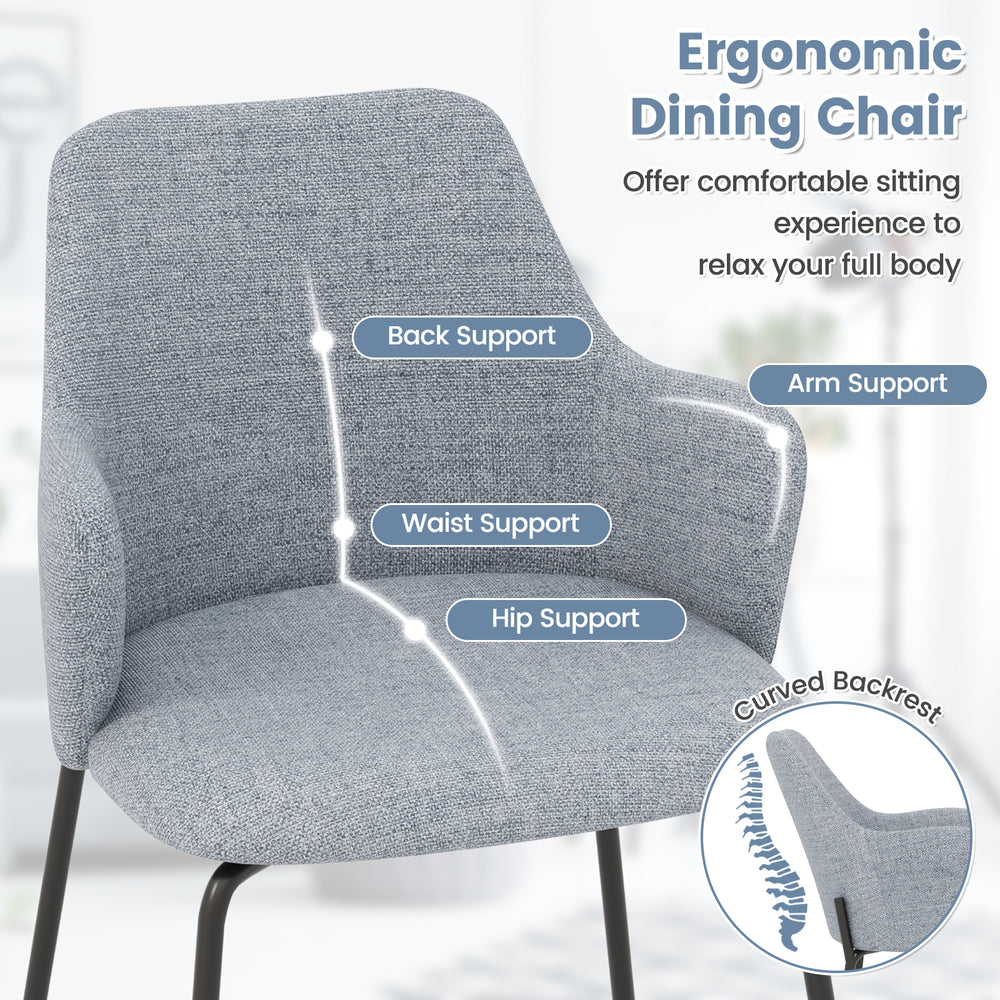 Gray ergonomic dining chair featuring a curved backrest, wide seat, and armrests for optimal comfort and support.