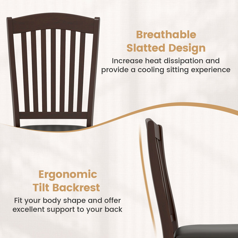 Breathable slatted backrest and ergonomic tilt design of coffee dining chair, ideal for kitchen or dining room use.