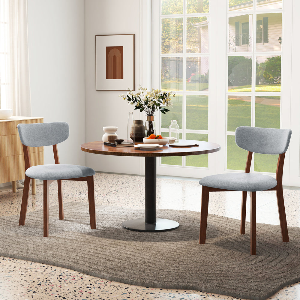 Dining Chairs Set of 2 Upholstered Mid-Back Chairs with Solid Rubber Wood Frame-Gray - Gallery View 1 of 9