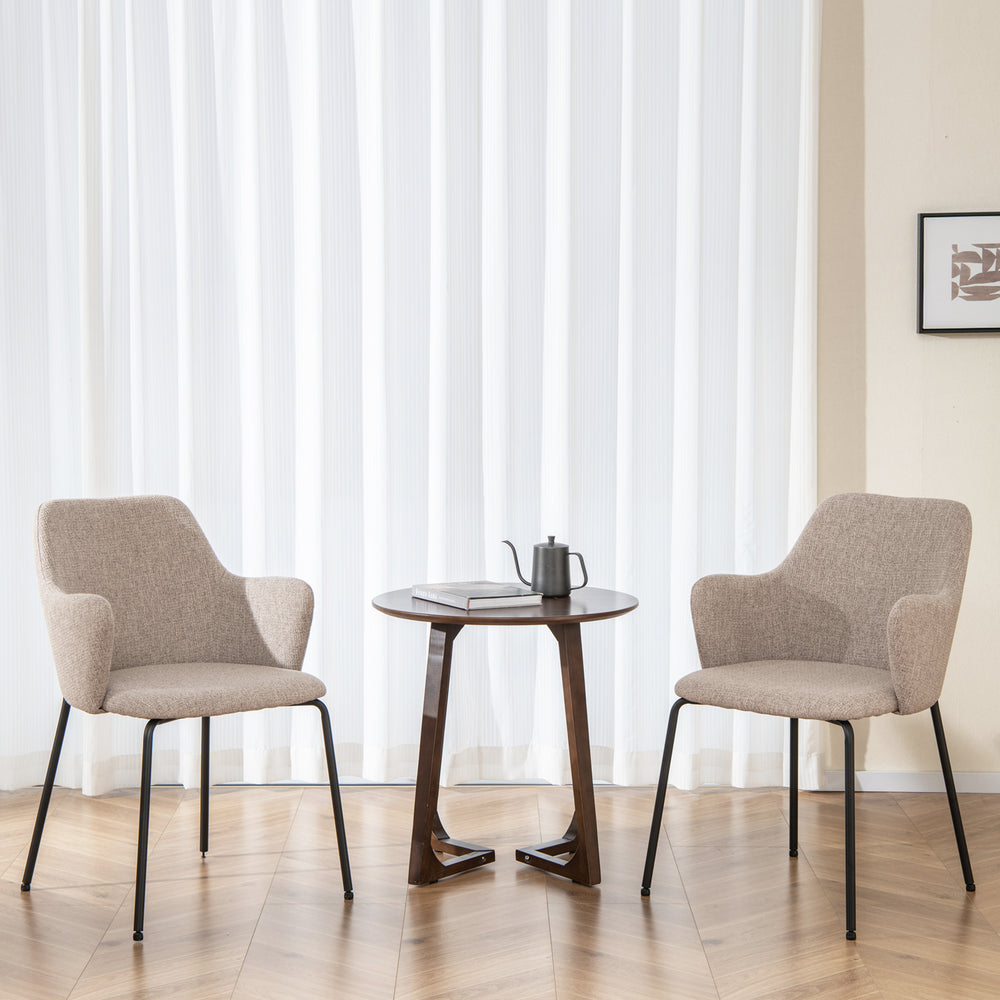 Dining Chairs Set of 2 with Curved Backrest, Wide Seat and Armrests-Beige - Gallery View 1 of 10